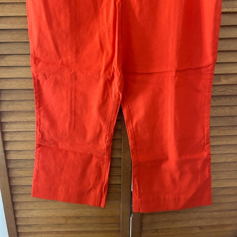 Maeve By Anthropologie Women’s Orange Cropped Linen Stretchy Pull-On Pants Sz 12 - Picture 3 of 7